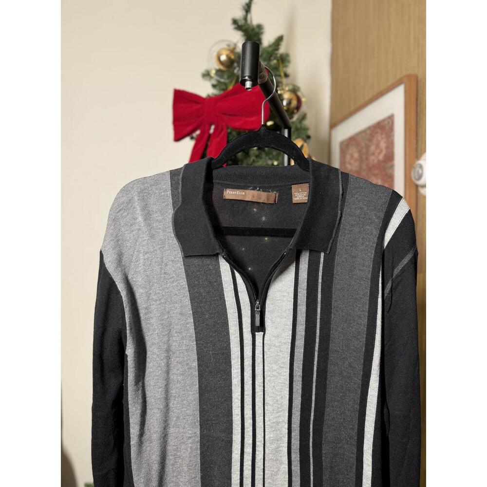Men's Long Sleeve Striped Zip-Up Sweater - Picture 4 of 4